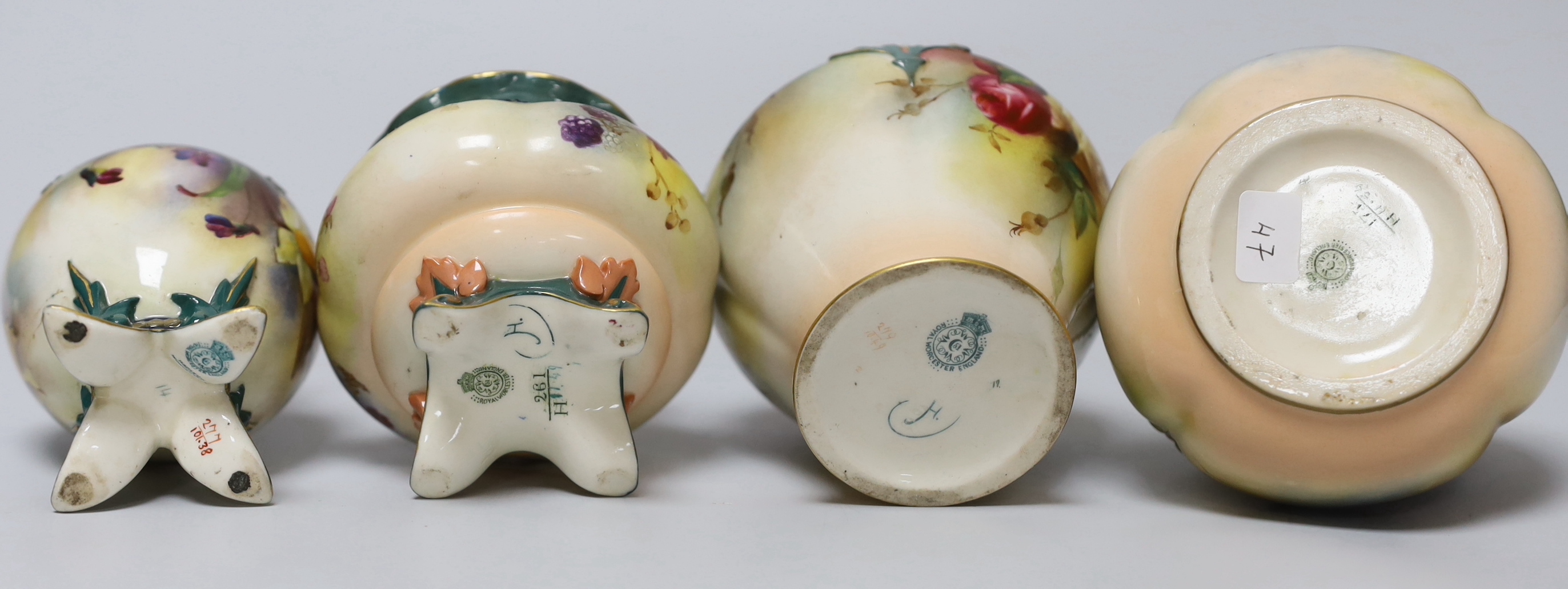 Six Royal Worcester ornamental vases, tallest 13cm, and two Harley’s Worcester pots
